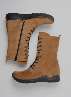 Wolky Zigzag - cognac suede<DAMES Hoge Veterschoenen|Veterlaarzen