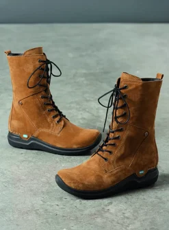 Wolky Zigzag - cognac suede<DAMES Hoge Veterschoenen|Veterlaarzen