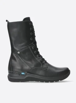 Wolky Zigzag - zwart leer<DAMES Hoge Veterschoenen|Veterlaarzen