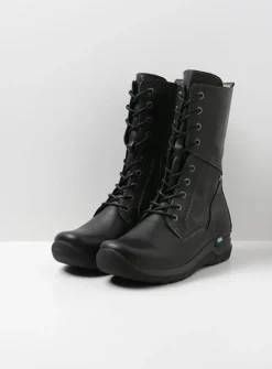 Wolky Zigzag - zwart leer<DAMES Hoge Veterschoenen|Veterlaarzen