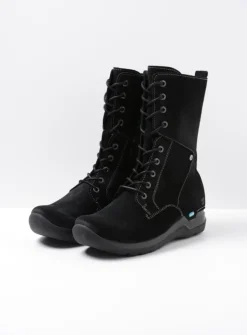 Wolky Zigzag - zwart suede<DAMES Hoge Veterschoenen|Veterlaarzen